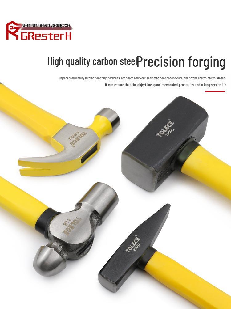 Восьмигранный стальной молоток каменщика с фибровой рукояткой - Молоток-гвоздодер с круглым бойком для деревообработки и кладки.