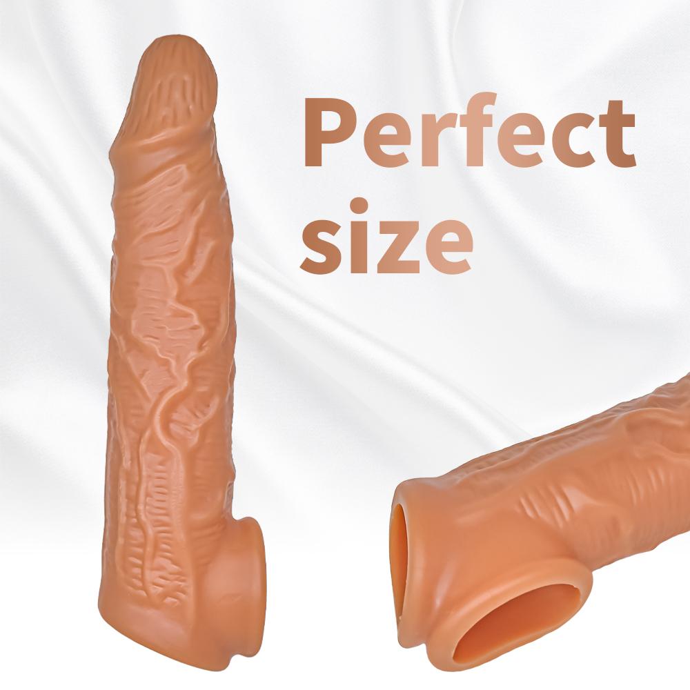 Реалистичный силиконовый удлинитель-насадка на пенис для мужчин - Многоразовый, Совместим с презервативами, Увеличивает толщину и длину, Задерживает эякуляцию