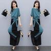 Women's Korean Fashion Slimming Two-Piece Set - Wide-Leg Pants Suit, Summer 2023 Trendy Drape Style