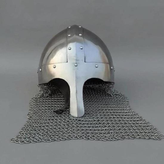Steel Knight Helmet Chainmail Medieval Armor Wearable Cosplay LARP Reenactment Display Helmet