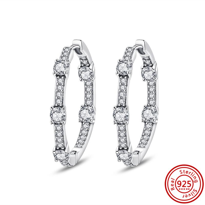 925 стерлингового серебра Шарм Двойной обруч Вечные Серьги Сердце Женская мода Подвеска Сверкающий Паве Серьги-гвоздики Подарки