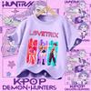 2026 Новая K-pop Охотница на демонов - Хлопковая спортивная футболка с коротким рукавом для девочек от 1 до 12 лет, летняя футболка с мультяшным принтом