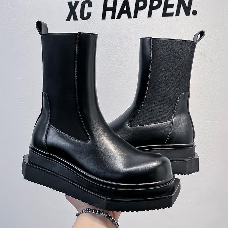 Ботинки челси на толстой подошве, средней высоты, с круглым носком, темно-квадратным носком, короткие ботинки-сигареты, британские мужские ботинки-мартины с большим носком 68555-A