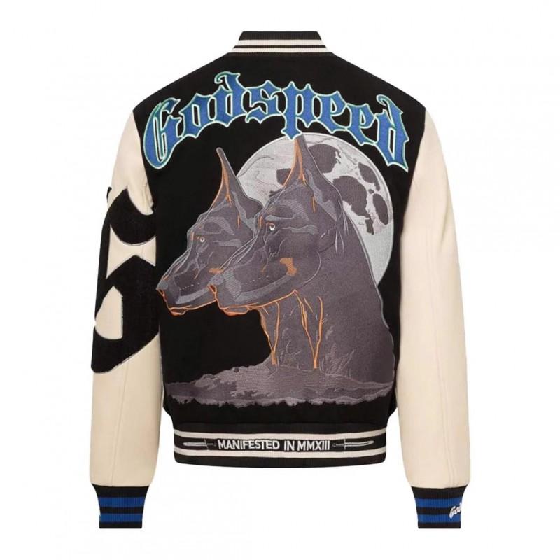 ODSPEED Heavy Embroidered Patchwork Jacket Vintage Loose Baseball Coat Men