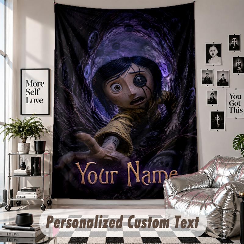 Custom Tapestry Wall Hanging, Coraline Other Mother Personalized Name Text Home Wall Decor