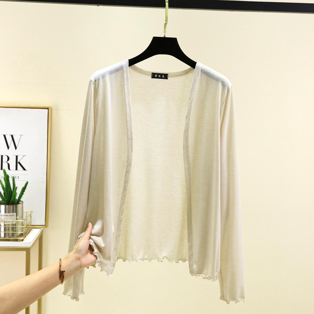 Летний женский короткий кардиган с оборками, накидка с длинным рукавом, защита от солнца, свободный крой, легкая накидка для кондиционера