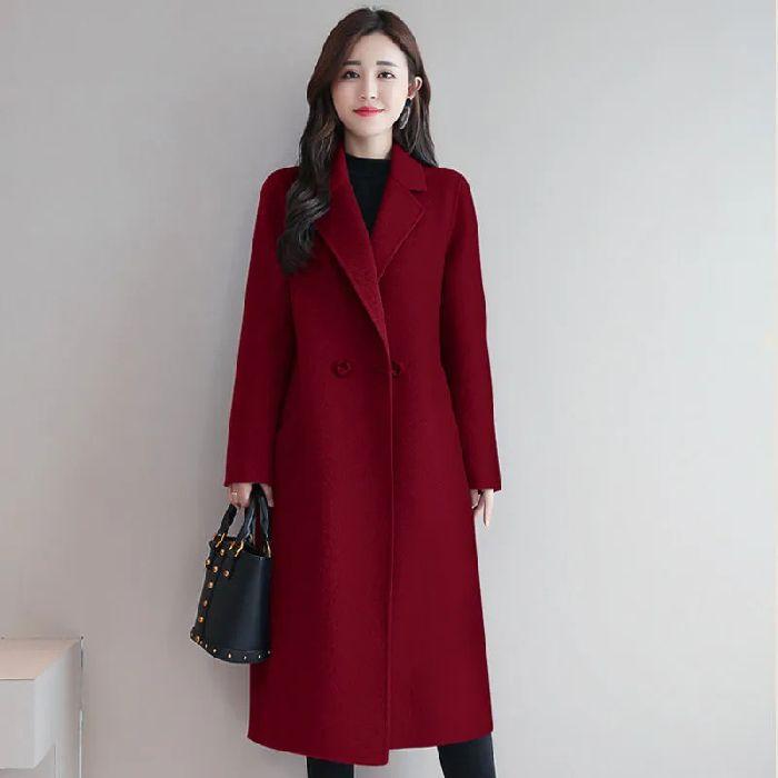 Women's Korean-Style Woolen Outer Wear Coat Autumn Spring Mid-Length Plus-Size Loose Woolen Coat