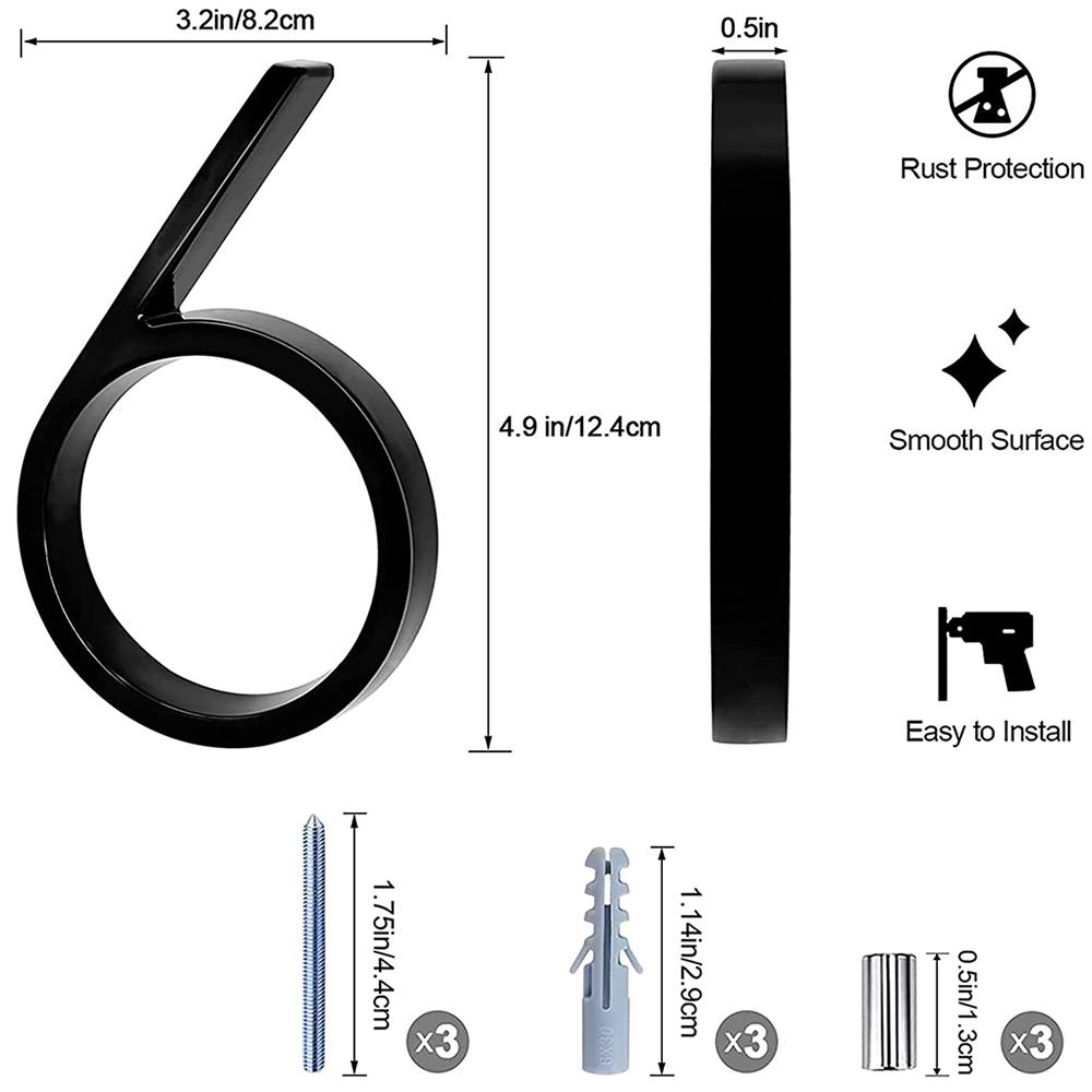 125 мм плавающий номер дома, современные буквы алфавита двери, дома на открытом воздухе 5 дюймов. Черные 3D цифры адрес дверные номерные таблички для стены