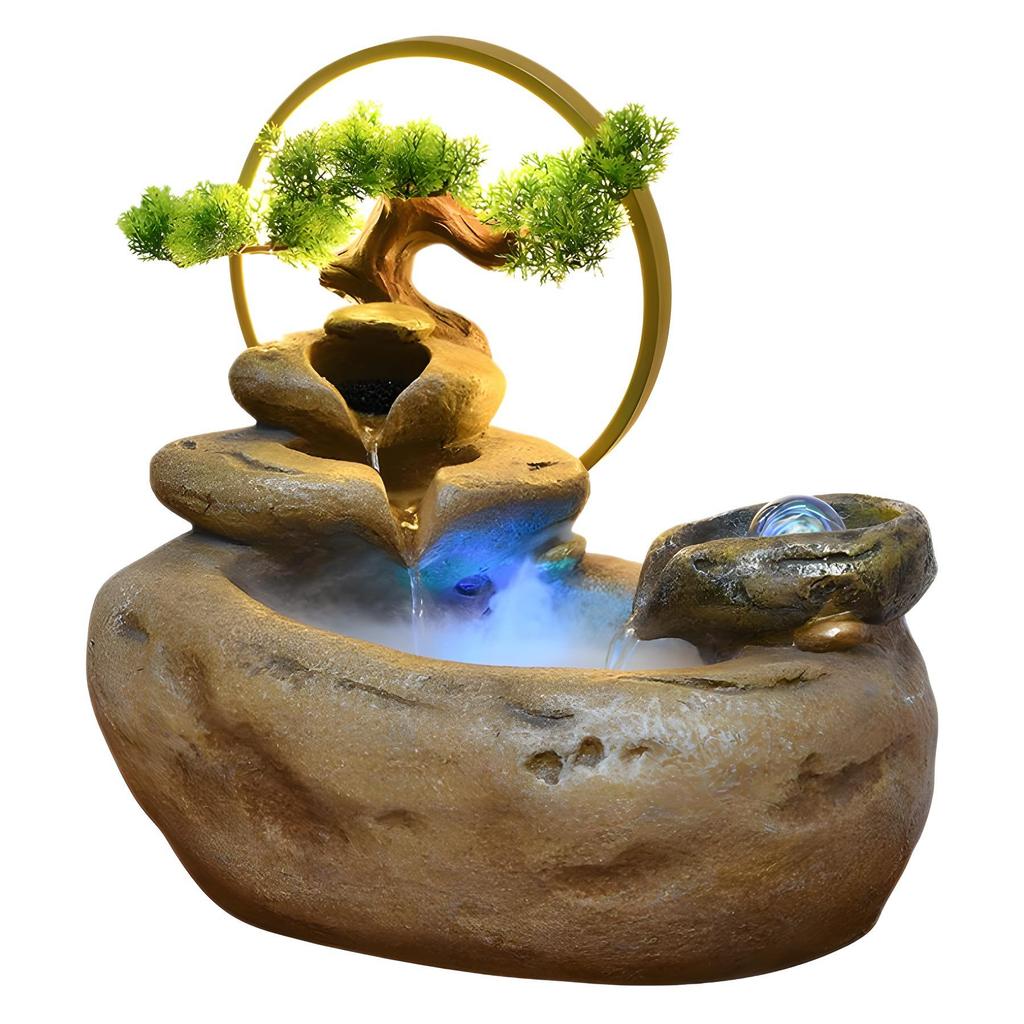 Настольный фонтан с каменной горкой - украшение в виде колеса фэн-шуй с циркулирующей водой для офиса или дома.