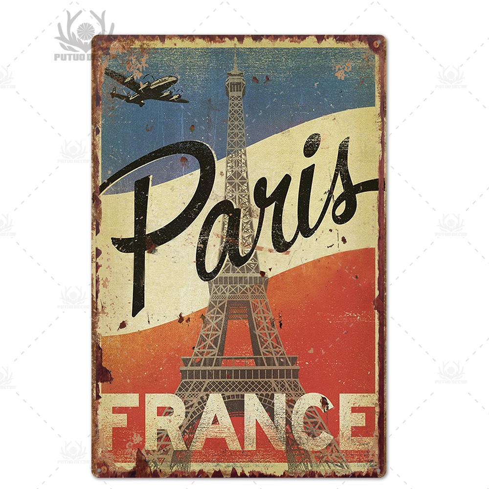 Decor Paris Vintage Tin Sign Plaque Metal Retro British Coffee Bar House Home Living Room Decorative Wall Poster