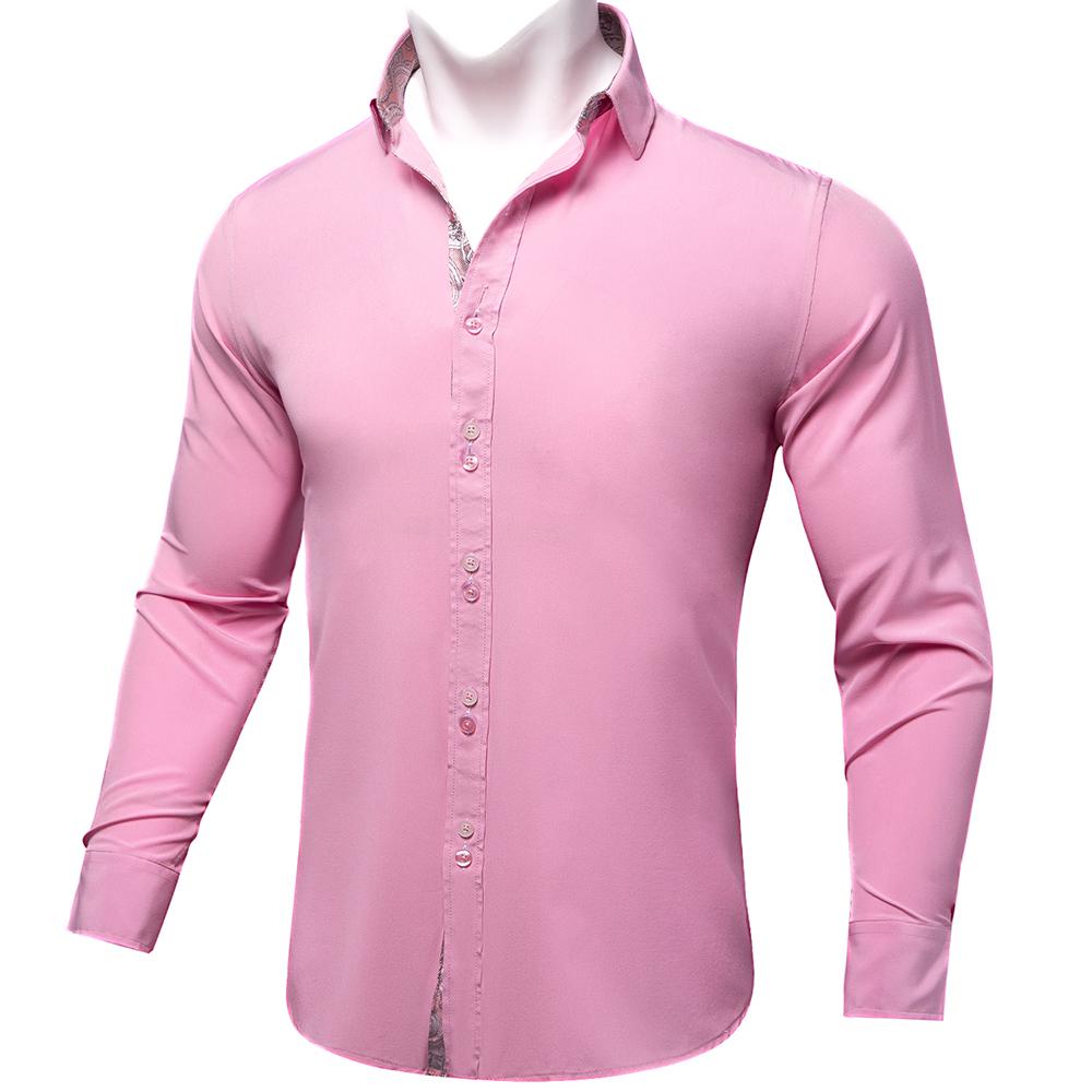 Men Shirt Solid Pink Dress Shirt Long Sleeve Slim Fit Business Camisa Masculina Casual Male Hawaiian Shirts