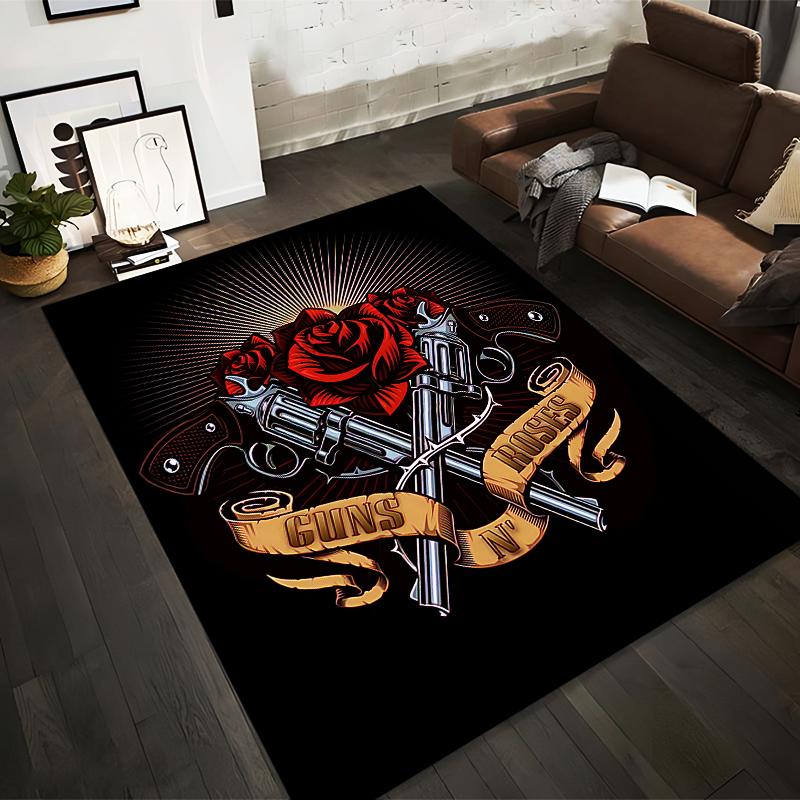 Guns N' Roses Skull Design Rug Non-slip rug suitable for living room and bedroom sofas