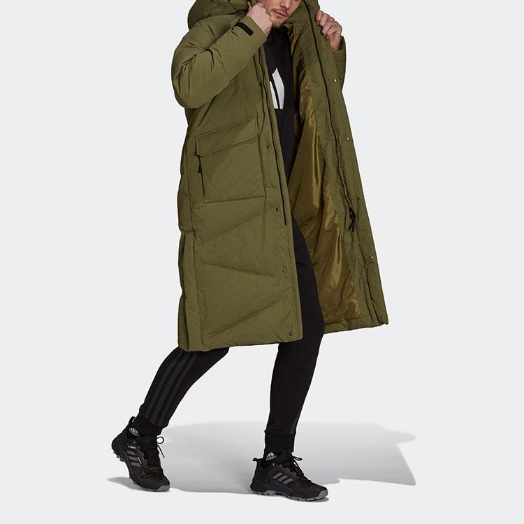 Adidas Logo Sleeve Padded Down Hoodie Jacket Men Outerwear Green GQ2507