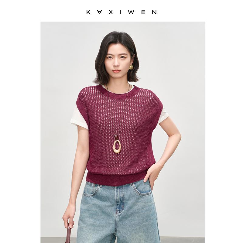 Paper yarn hollow knitted sweater