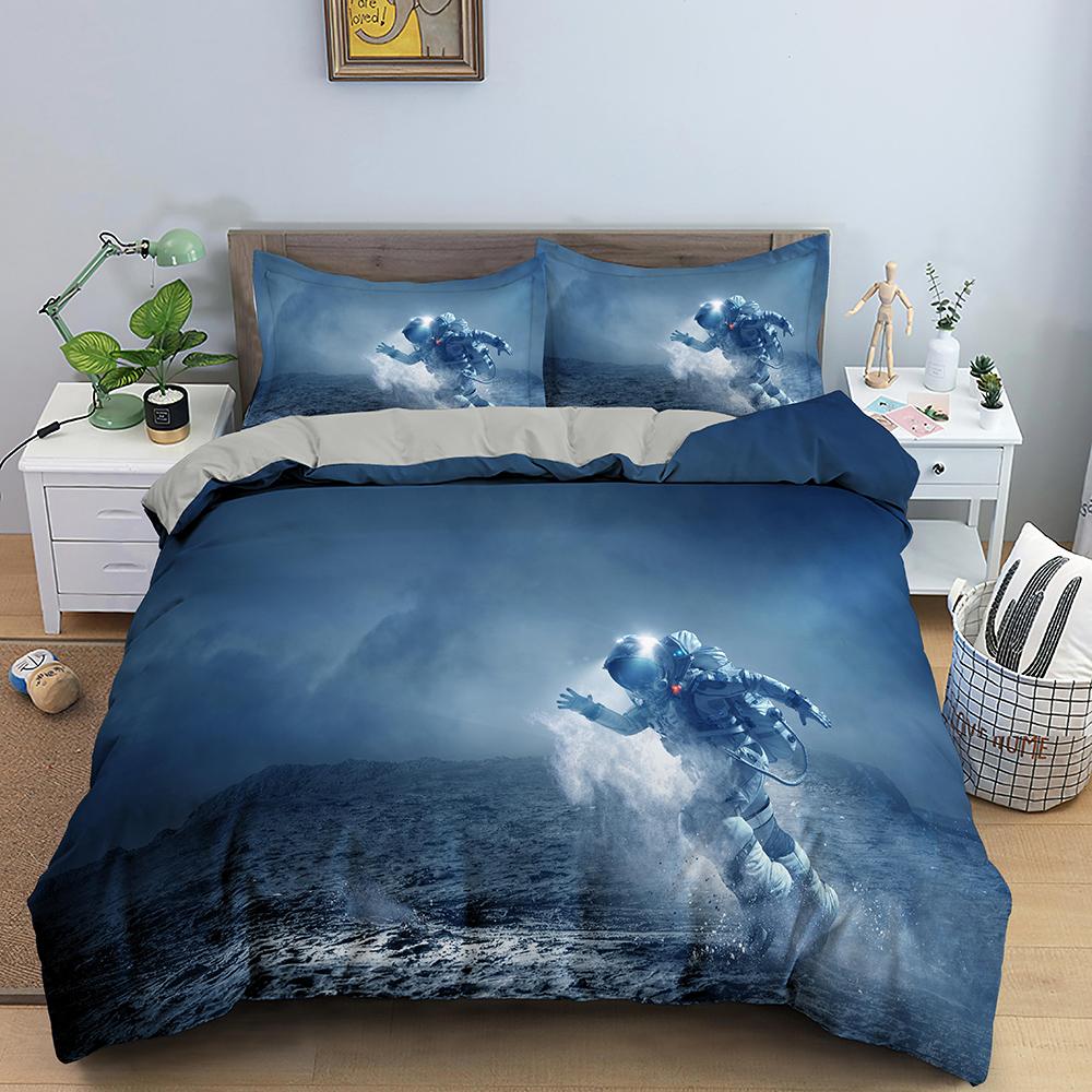 Astronaut Duvet Cover Set Spaceman Pattern Bedding Set For Boys Girl Microfiber Bedclothes Twin King Size 2/3pcs Comforter Cover