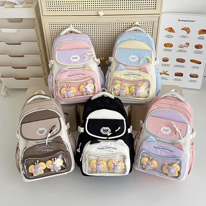 Capacity Large Color Blocked Backpack With Letter Embroidery Design Daily For