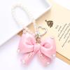 Stock Chic Pearl Beaded Keychain Pendant with a High-end Feel,sparkling Rhinestonesfabric Bow Decorationand Mobile Phone Strap