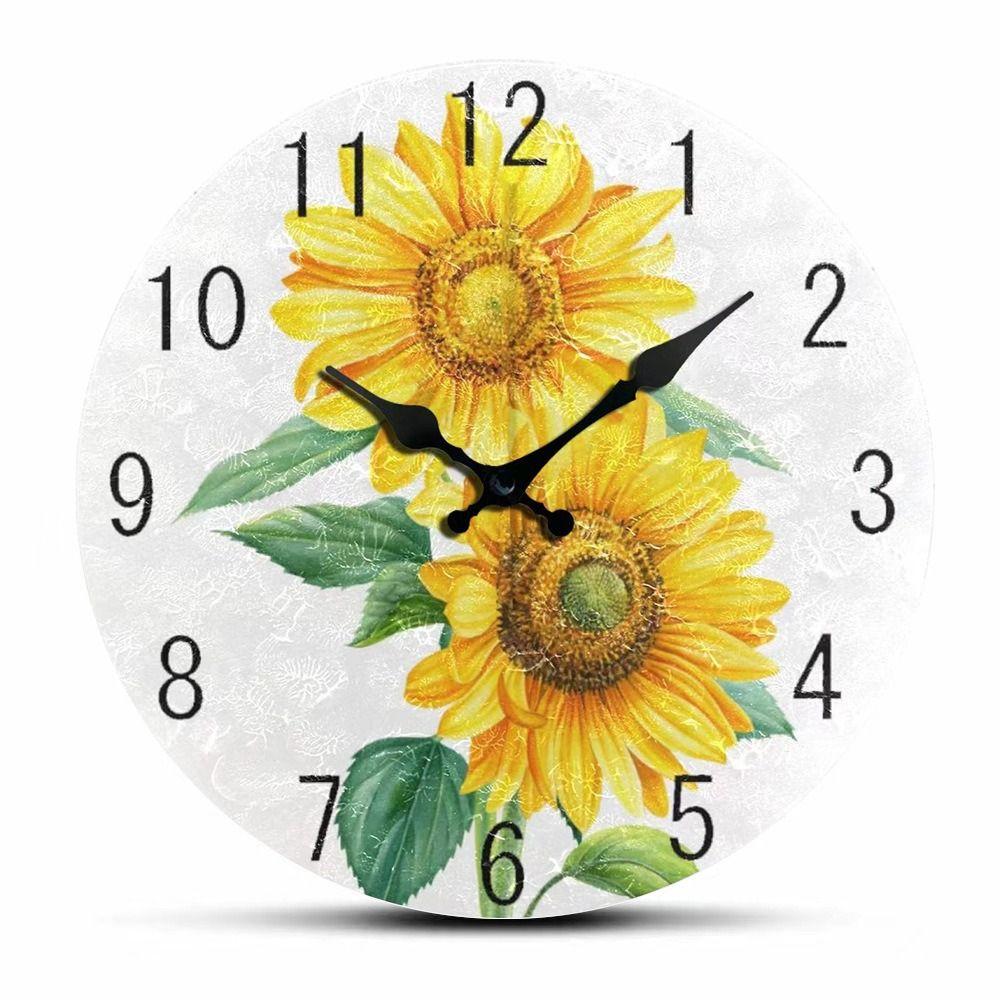 Современные Бесшумные Настенные Часы Деревянные Подвесные Настенные Часы Декор Креативные Часы Подсолнух Кофейня