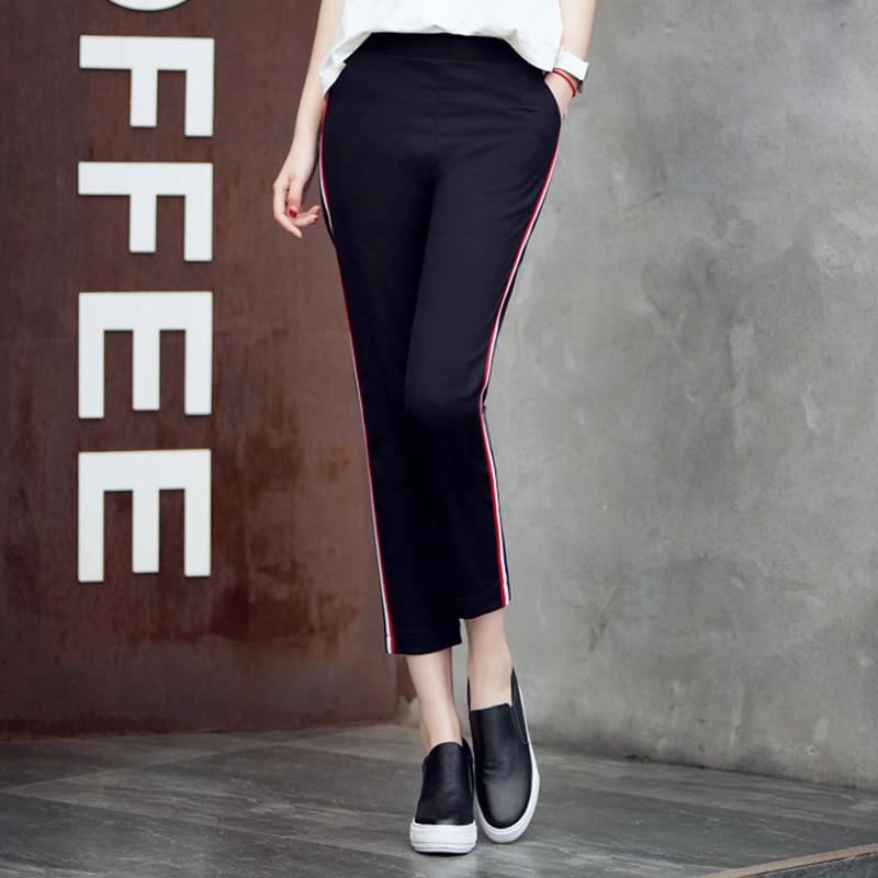 Брюки-шаровары в полоску по бокам, спортивные штаны с высокой талией, женские повседневные брюки с эластичной резинкой на талии, карманные брюки