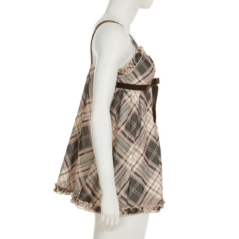 Женские милые тонкие подтяжки A Pendulum с V-образным вырезом в стиле девушки с деревянными ушками и ремешками в клетку с бантом