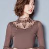 Женские топы с высоким воротником и вышитым узором в виде листьев, топы с длинными рукавами, блузка в пригородном стиле