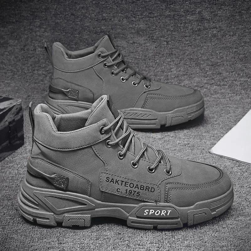 Мужские высокие ботинки, модные мотоциклетные ботинки, нескользящие рабочие ботинки, безопасная обувь для работы на открытом воздухе для мужчин, повседневные ботинки на платформе