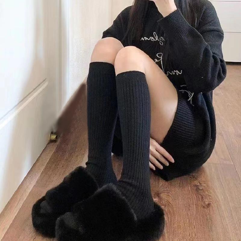 Женские повседневные осенне-зимние носки Harajuku Lolita, вязаные длинные носки, однотонные чулки, носки до щиколотки