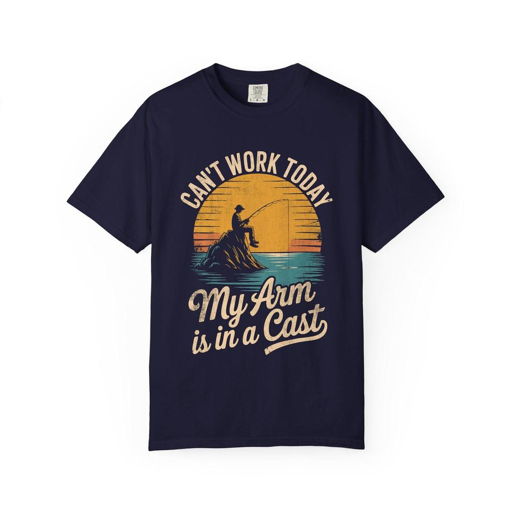Funny Fishing My Arm Is in a Cast T-Shirt | Retro Sunset Kayak Design