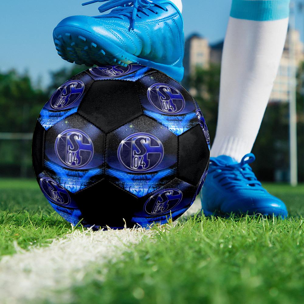 FC Schalke 04 Indoor Soccer Ball Colorful All Ages Size 5 Machine Stitched PVC Competition Ready Durable High-Bounce