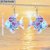 2D Flat Rainbow Fish Earrings Acrylic Rainbow Fish Whale Mermaid Drop Dangle Earring Teacher Earrings for Teachers,  Back To School Jewelry
