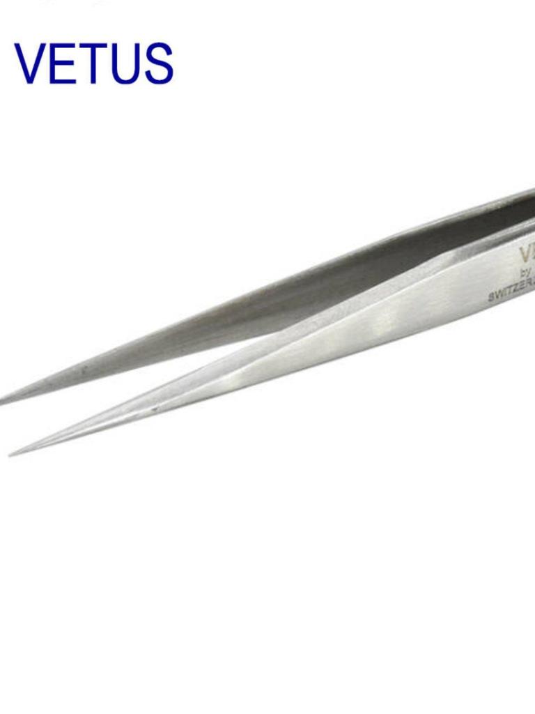 VETUS ST-12 Stainless Steel Precision Tweezers, Anti-Magnetic/Acid, for Watch Repair, Manicure, Bird's Nest Handling
