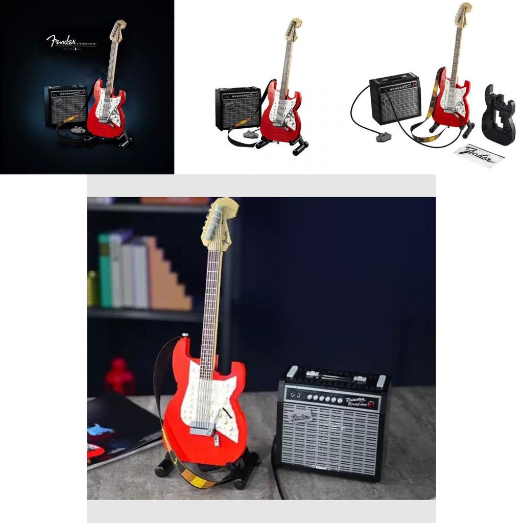 Имитация электрогитары Fender Stratocaster, набор строительных блоков, модель, детская игрушка для творческой игры «сделай сам»