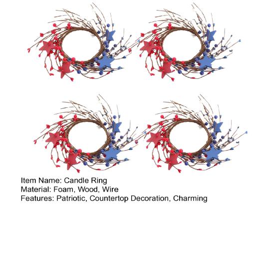 Патриотический венок из свечей в форме кольца, красный, белый, синий, звезда, смешанный, искусственные ягоды, венок, мини-подсвечник для украшения стола на 4 июля