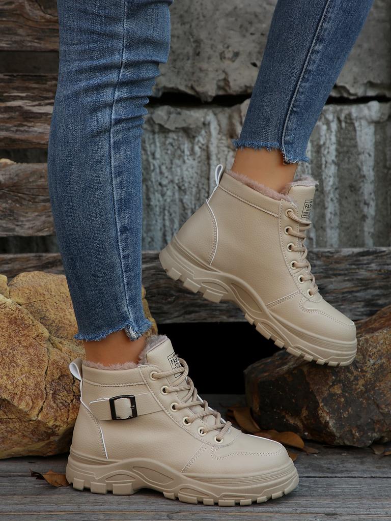 European Women's 2024 Autumn/Winter New Fashionable Lace-Up Ankle Boots with Thick Sole and Side Zipper In Classic British Style