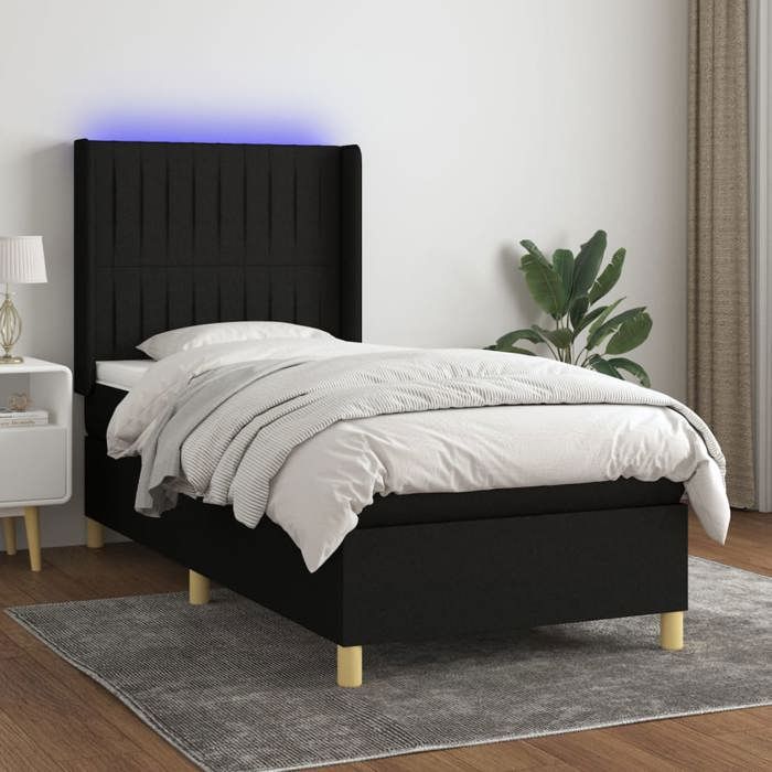 VidaXL Slat Bed Base with Mattress and LED, Upholstered Bed, Single Bed, Adult Bed for Interior Bedroom, 3139007