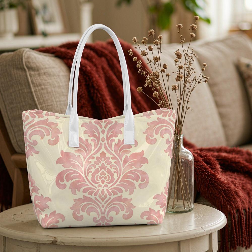 Elegant Pink Damask Tote Bag Stylish Daily Carry All for Shopping Commute