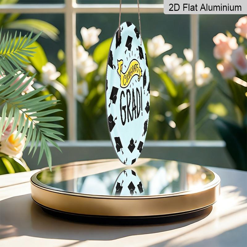 2D Flat Aluminum Graduation-themed Wall Hanging, Available in Multiple Sizes, Features A Light Blue Hand-painted Graduation Cap Design, Making It A
