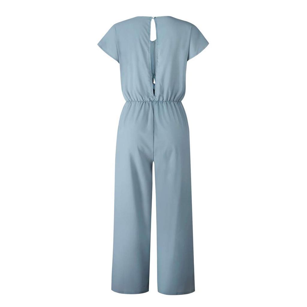 Women's Jumpsuit Summer Beach Short Sleeve Solid Color Casual Fashion Wide Leg Jumpsuit