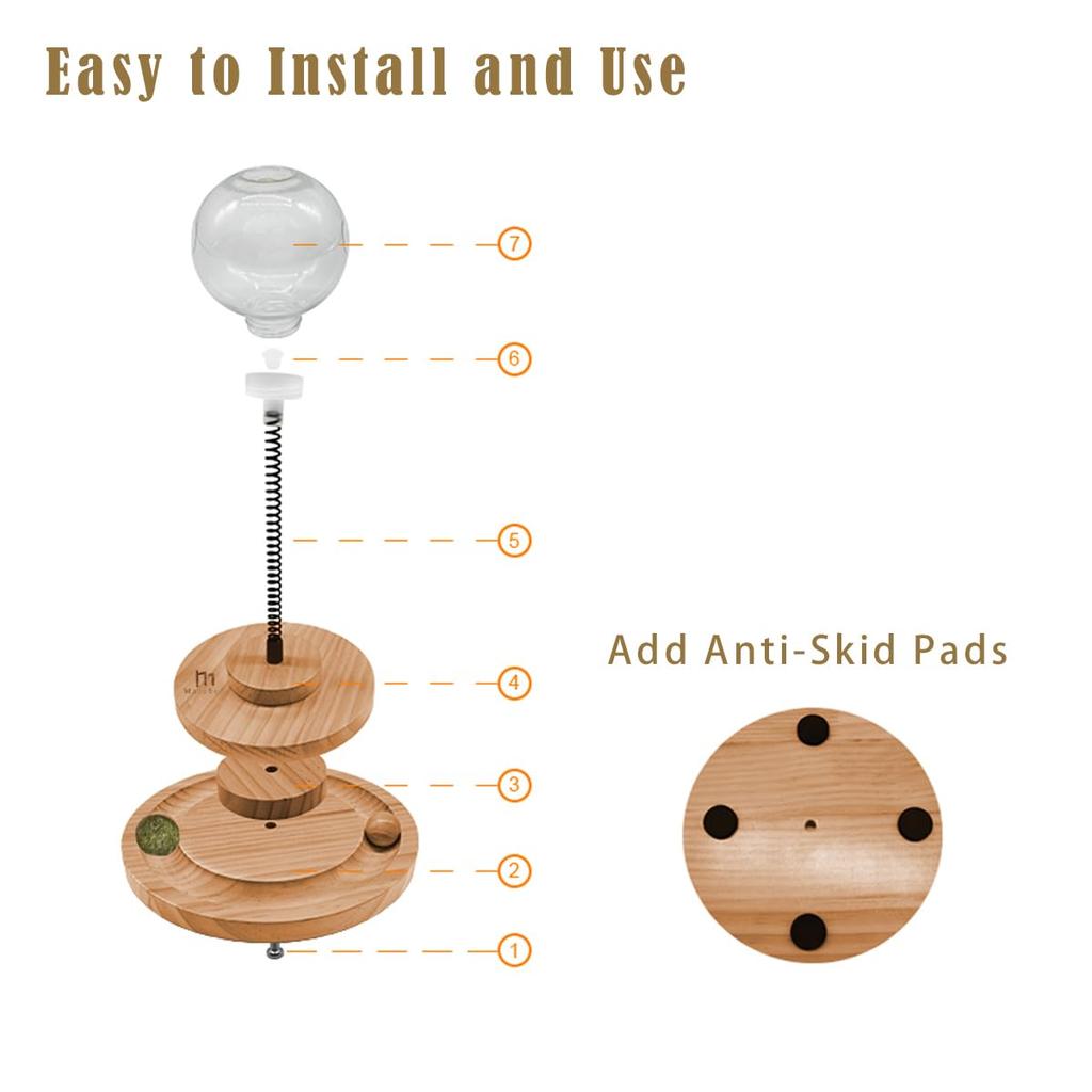 Игрушка-мяч для кошек Marchul с лакомством, дозатор для лакомств для кошек, игрушка с роликовым трекболом, интерактивная игрушка для кошек для домашних кошек, деревянный мяч для котят, мяч,