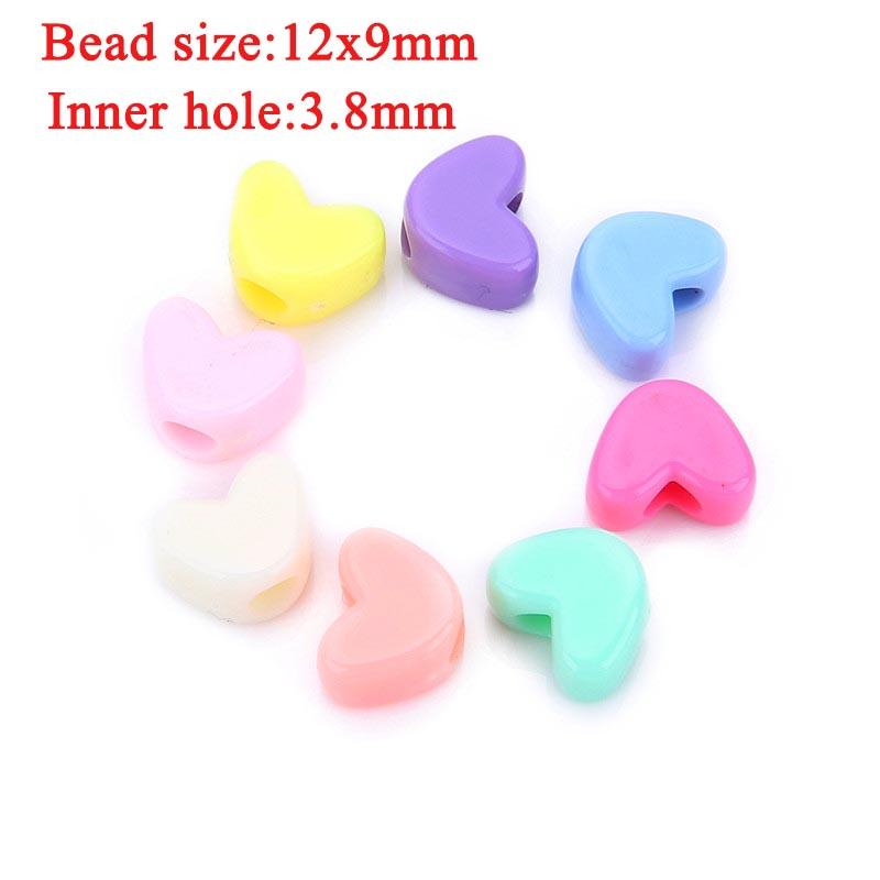 100pcs/lot Mixed Colors Love Heart Shape Acrylic Spacer Beads 12x9mm Plastic Pastel Resin Charm Bead for DIY Jewelry Make