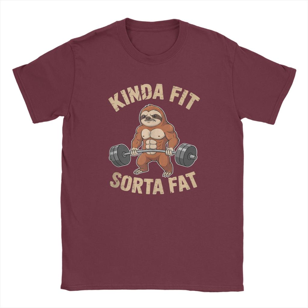 Harajuku TShirt Summer Kinda Fit Sorta Fat Fun Sloth Weightlifter Workout Gym Fashion T Shirts  Cotton Tshirt for Men Top Tees
