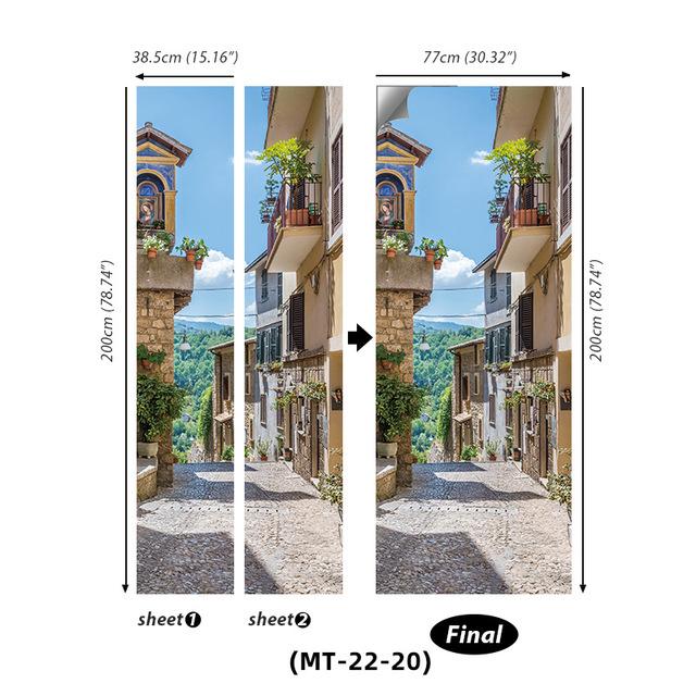 PVC Full Door Stickers Wall Decoration Bedroom Kids Room Cartoon 3D Wallpaper Abstract Line Wardrobe Home Renovation Art Murals