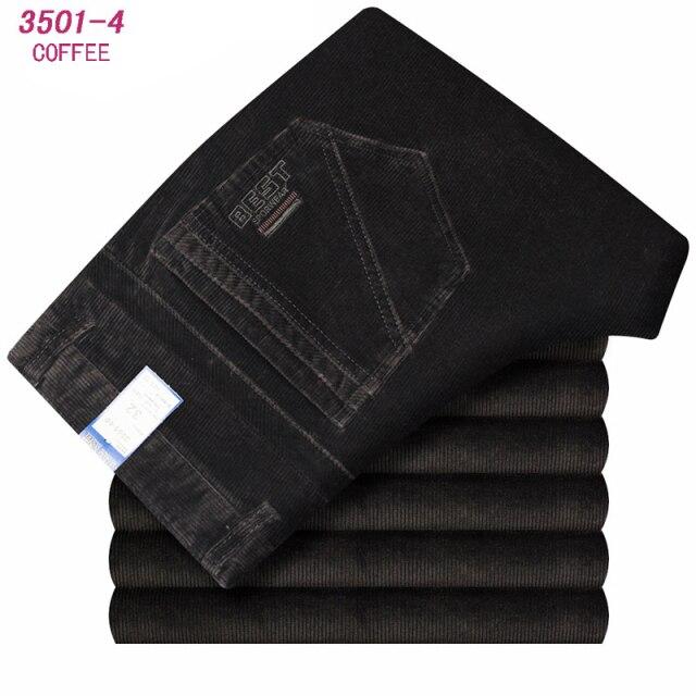 Autumn Winter Velvet Corduroy Pants Men Business Casual Pants Loose Elastic Middle-aged Straight Fleece Thick Corduroy Trousers