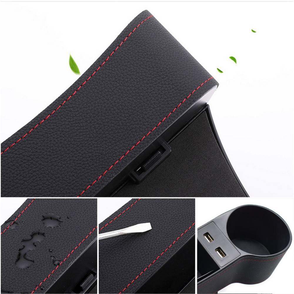 Новое двойное зарядное устройство USB из искусственной кожи, многофункциональный автомобильный ящик для хранения, органайзер для наполнителя сиденья с подставкой для чашек, украшение интерьера