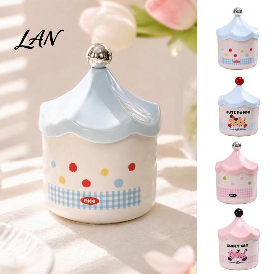 Bedroom Trash Can Desktop with Flip-top Lid, Macaron Colors Castle Roof Shape, Small Countertop Bin Decorative Mini Storage for Office Desk