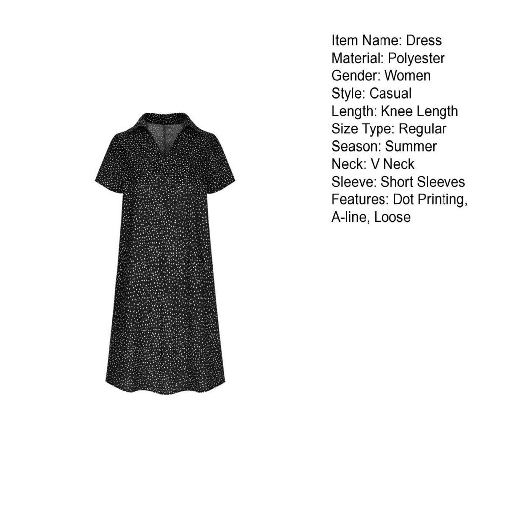 Летнее платье Yousheng с принтом в горошек, короткими рукавами, свободное платье-рубашка А-силуэта с V-образным вырезом длиной до колена, платье миди для свиданий, путешествий, отпуска