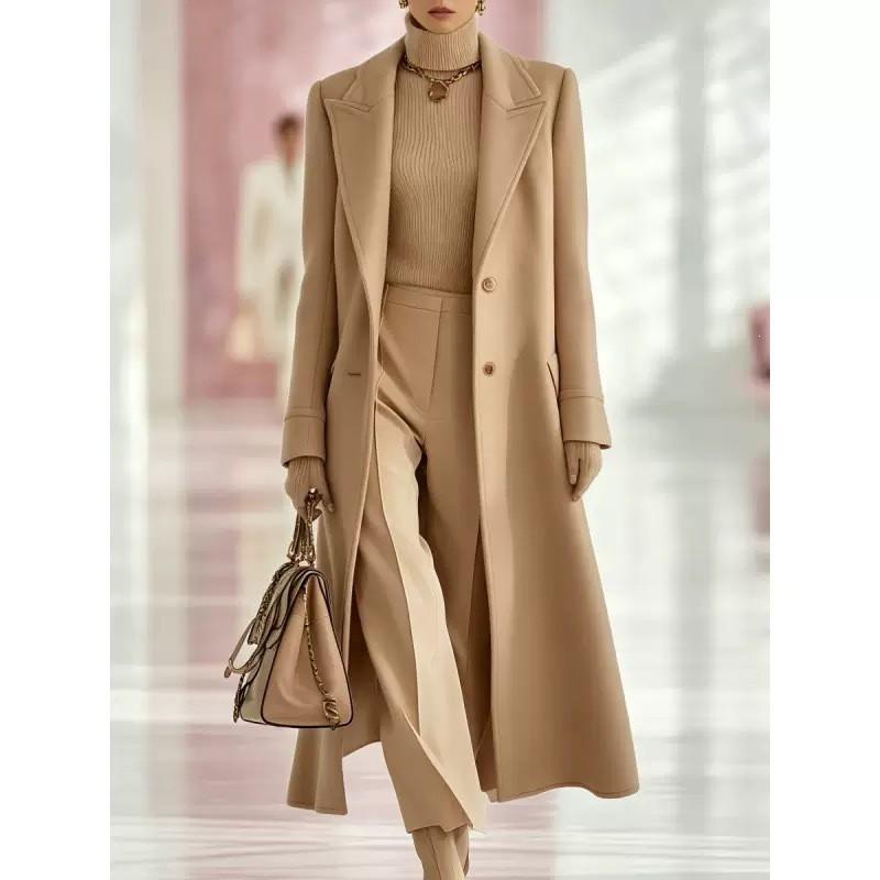 Womens Long Double-Faced Wool Blend Coat H-Line Tailored Blazer Style Office Wear Winter 2026