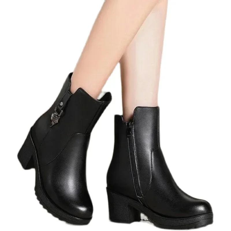 Winter Boots Women 2024 New Thick Plush Ankle Snow Boots Women High Heels Botas Mujer Invierno Outdoor Women Casual Warm Boots
