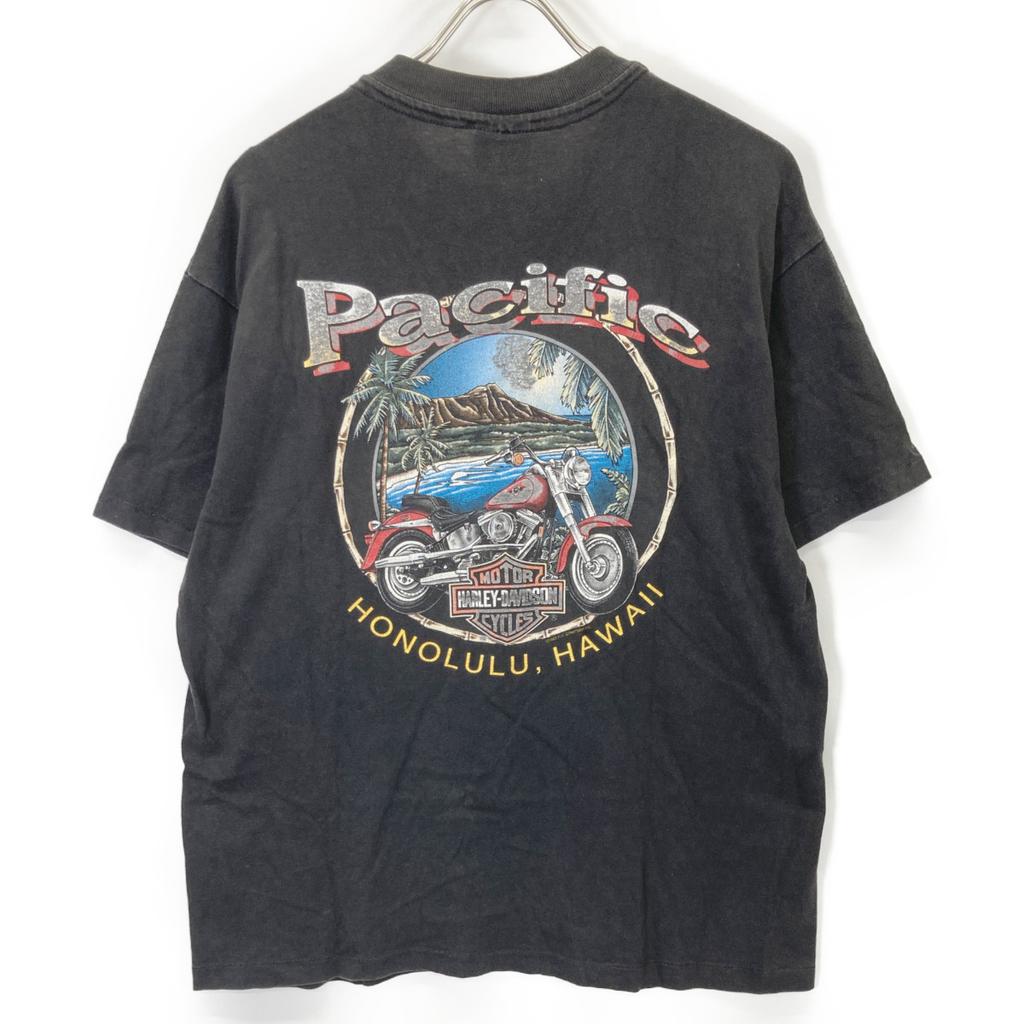 HARLEY-DAVIDSON 90s Charcoal Eagle Bar T-shirt tops L blackUsed