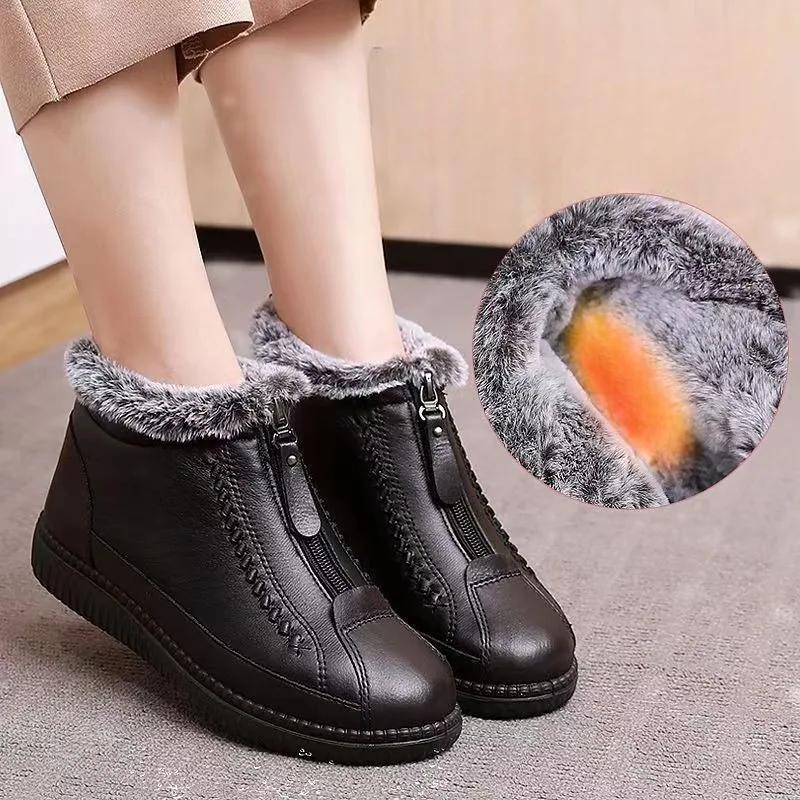 Женские ботильоны, новые теплые удобные плюшевые туфли на молнии с круглым носком и нескользящей подошвой, повседневные женские зимние ботинки, новинка 2025 года